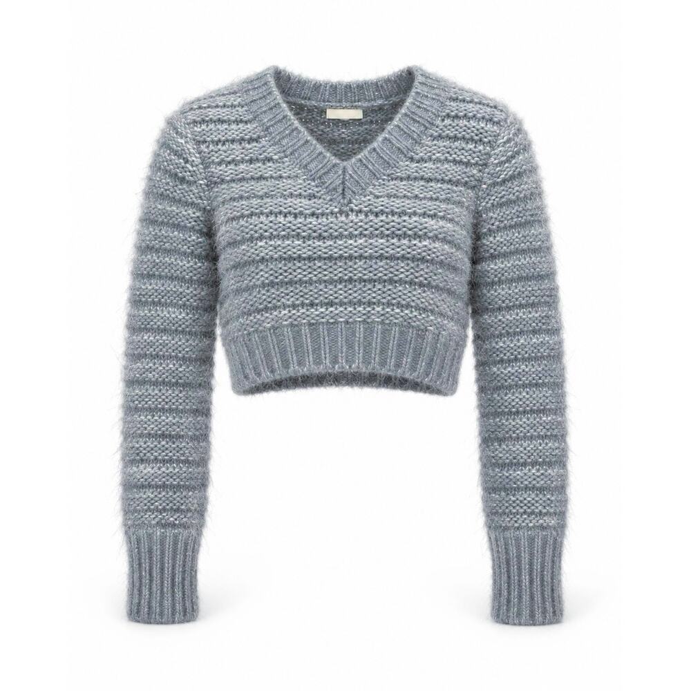 Lovers + Friends Galina Gray Cropped Chunky Knit Wool Blend Sweater S